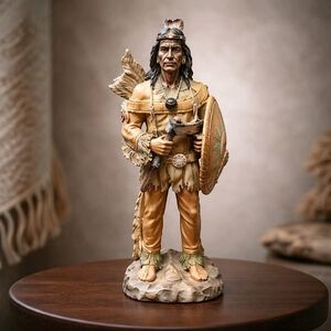 Native American Warrior Figurine in Brown and Tan